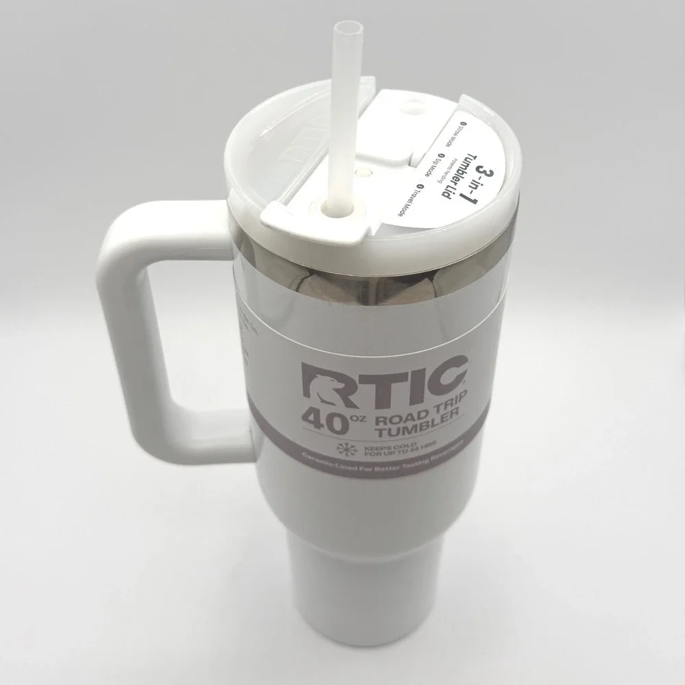 RTIC 40oz Road Trip Tumbler White Ceramic Lined Insulated Travel Mug with Handle